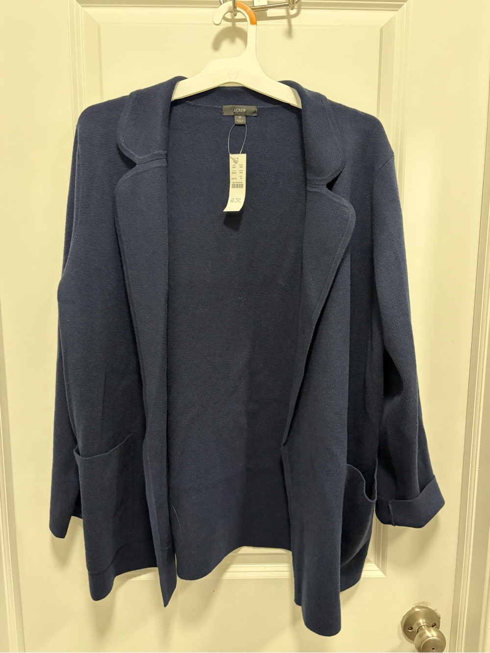 J. Crew Navy Open-Front Knit Blazer cotton blend size medium nwt